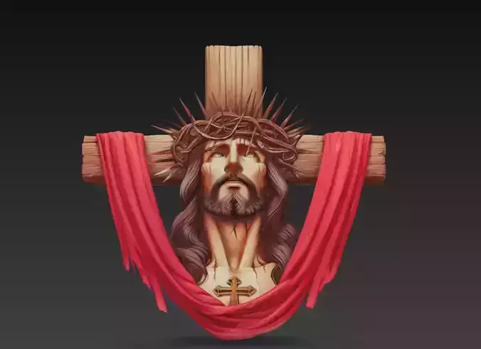 Crowned Christ Crucifix Relief - Sacred Christian Wall Sculpture