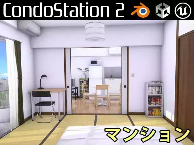 Japanese home or apartment - low-poly PS2 and mobile style Low-poly 3D model