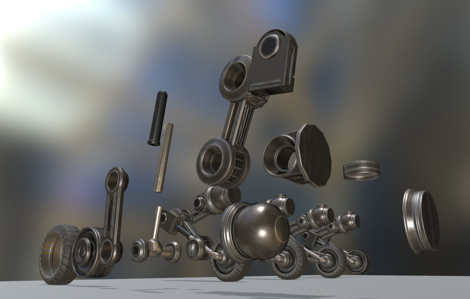 Hydraulic Suspension and Tire Basic Version Rigged and Animated Low-poly 3D model_11