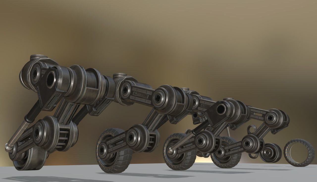 Hydraulic Suspension and Tire Basic Version Rigged and Animated Low-poly 3D model_7