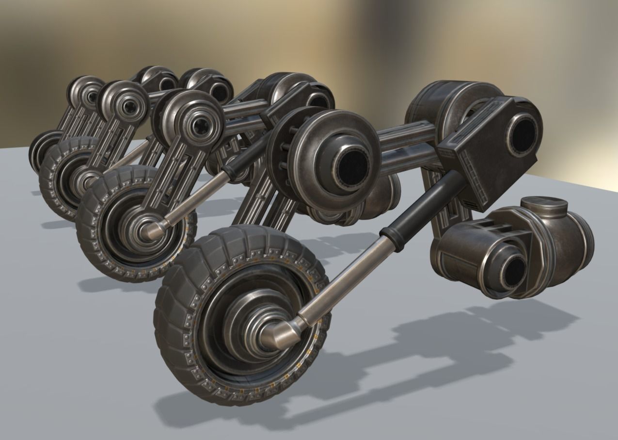 Hydraulic Suspension and Tire Basic Version Rigged and Animated Low-poly 3D model_6