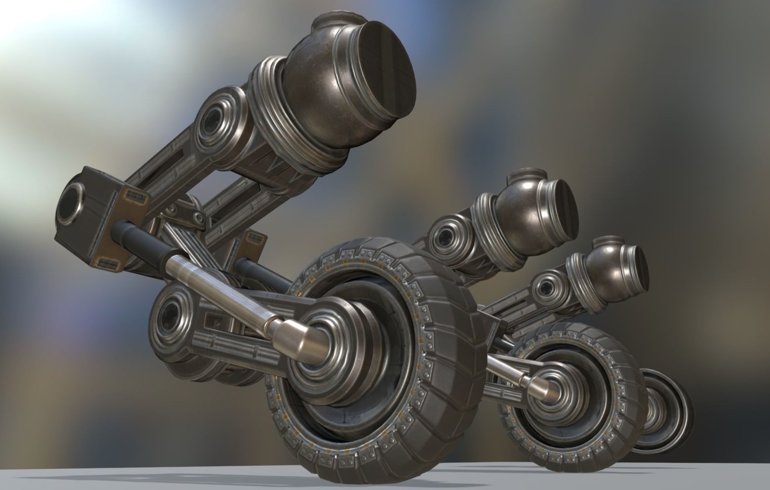 Hydraulic Suspension and Tire Basic Version Rigged and Animated Low-poly 3D model_5