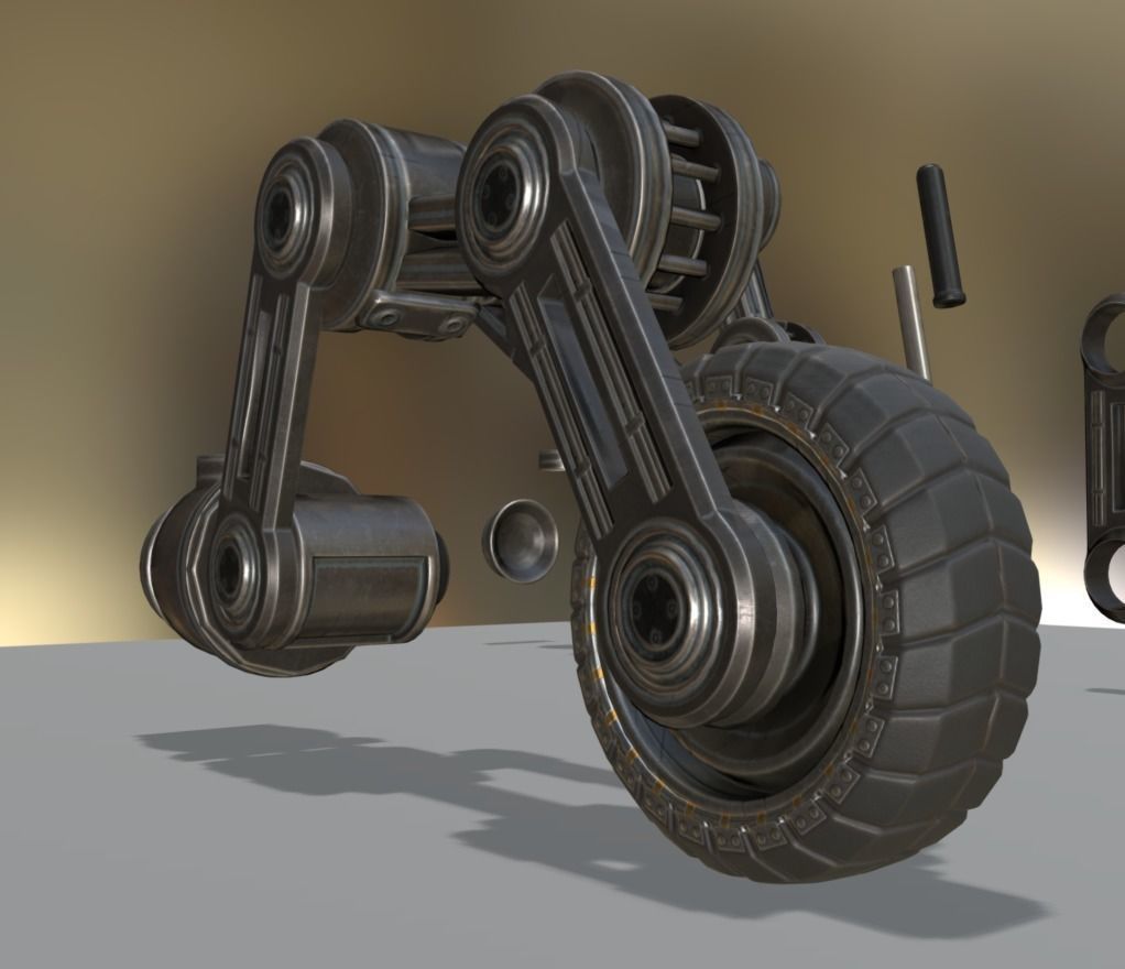 Hydraulic Suspension and Tire Basic Version Rigged and Animated Low-poly 3D model_0