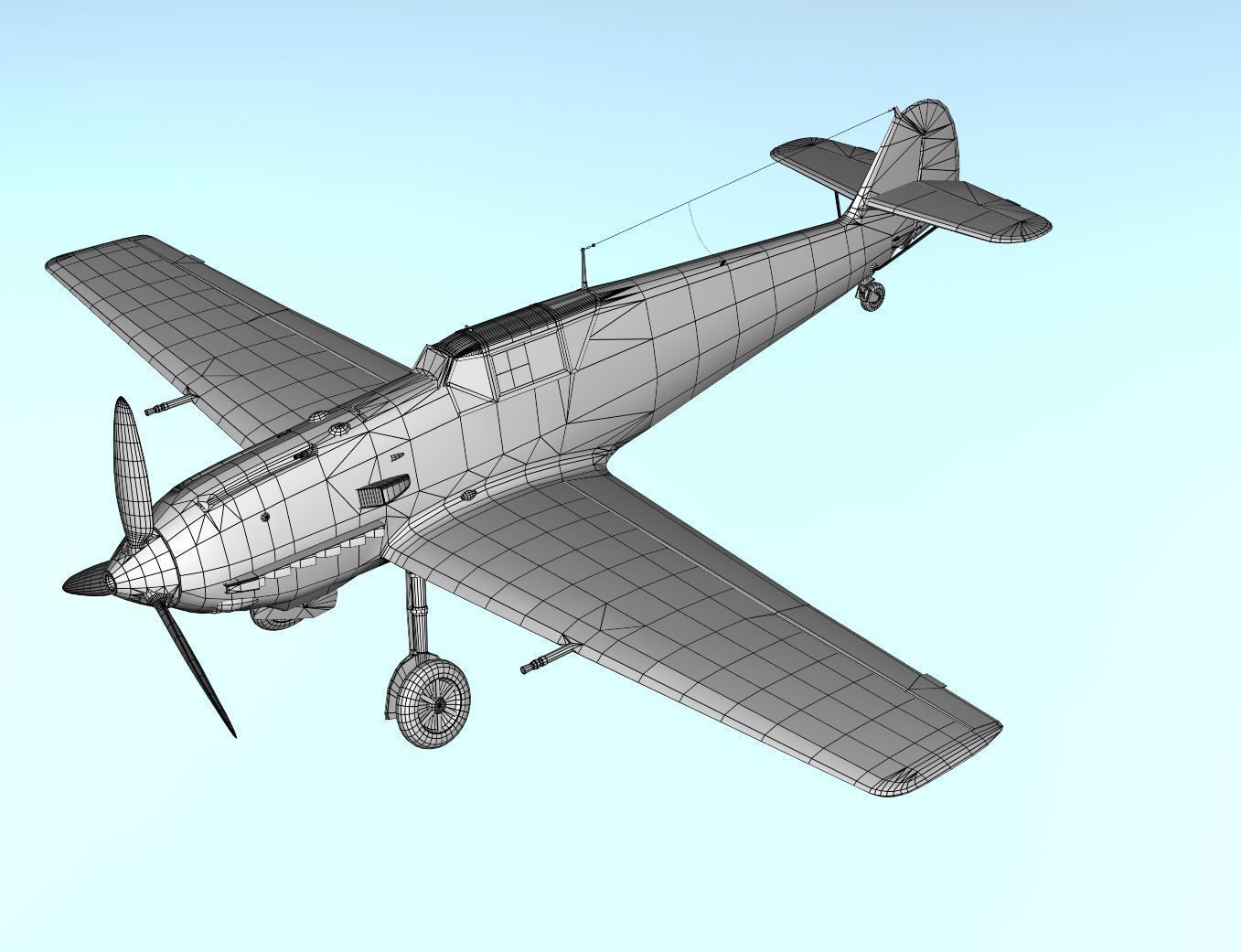 Bf109 E3 Low-poly 3D model_14