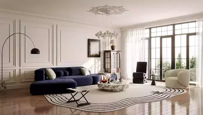 French Eclectic Vintage Living Room 101 3D model 3D model