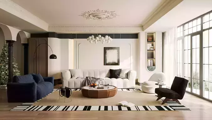 French Eclectic Vintage Living Room 3D model 3D model