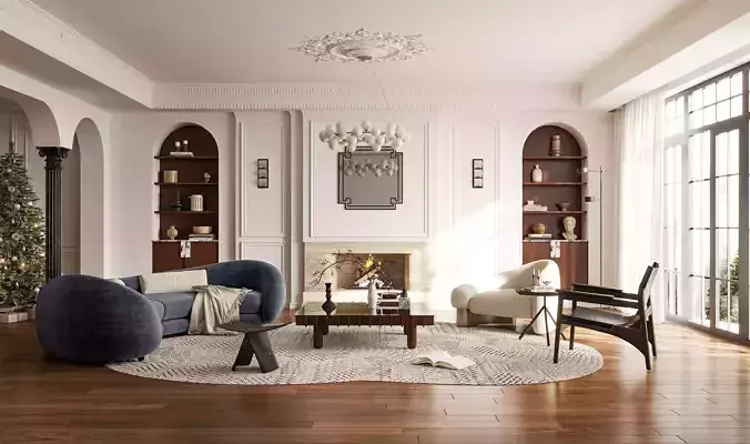 French Eclectic Vintage Living Room 3D model 3D model