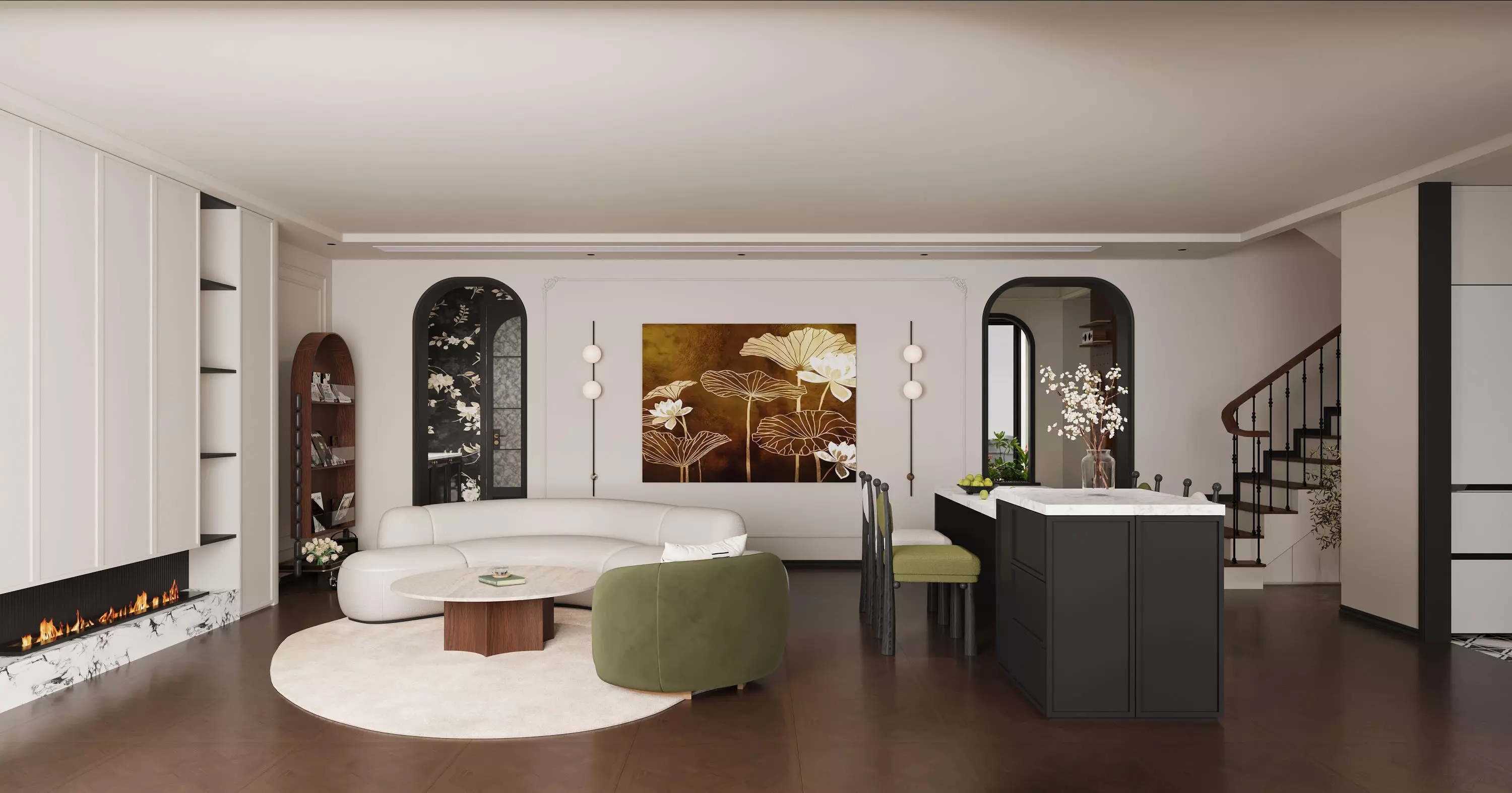 French style living room and kitchen 3D model