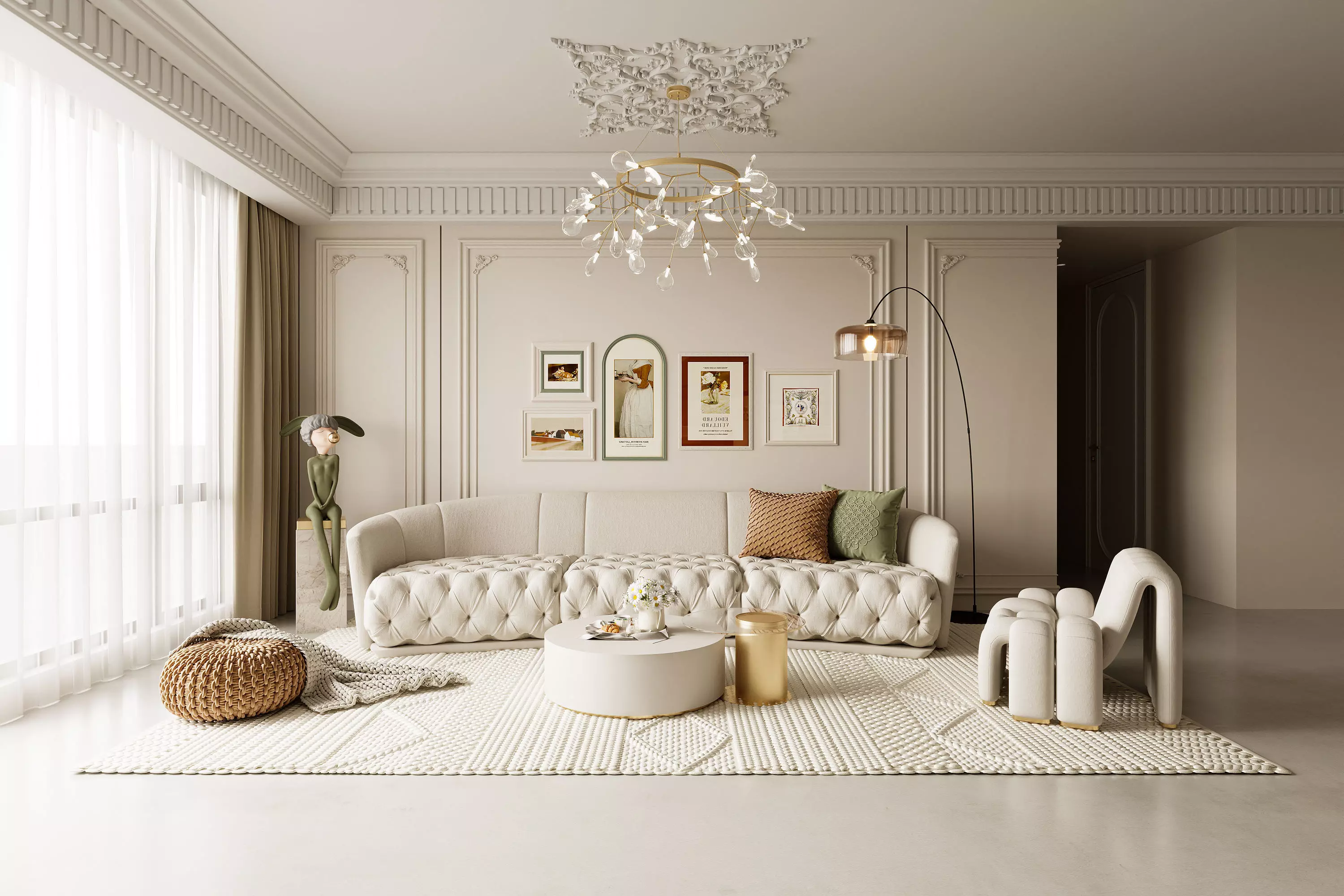 French Retro Style Living Room 3D Model 3D model