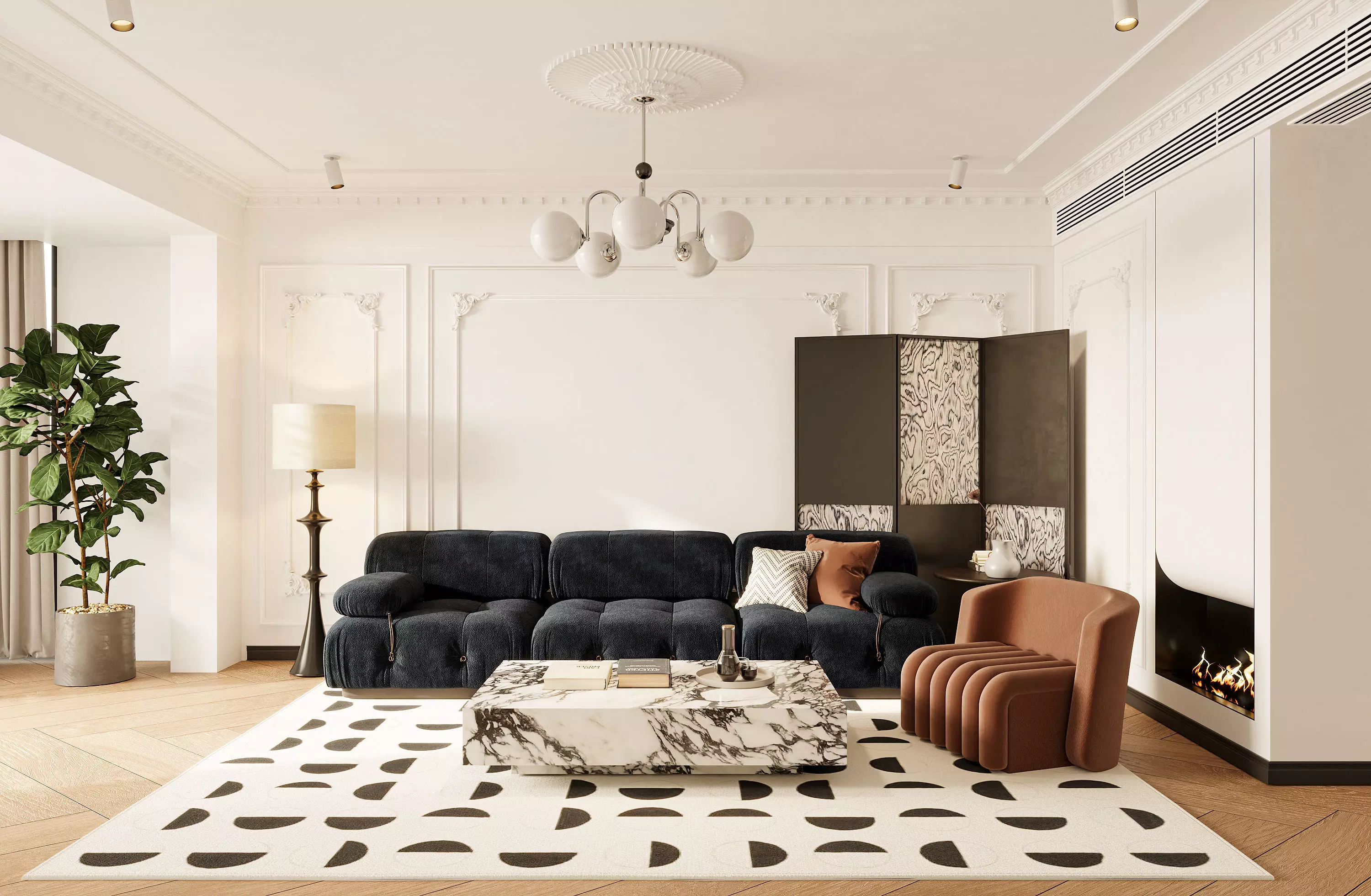 French Retro Style Living Room 3D Model 3D model