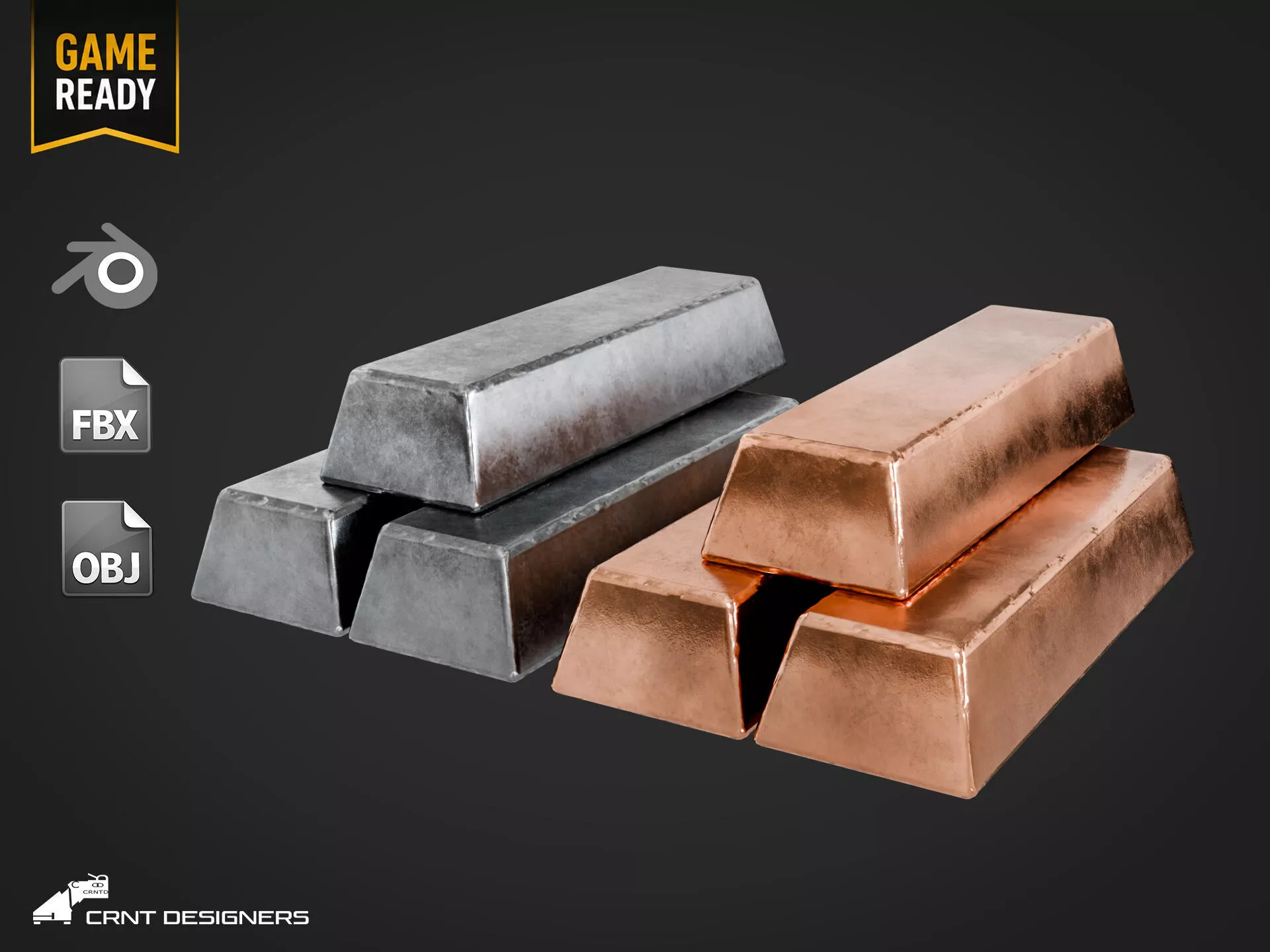 Medieval Metal Ingot - Iron and Copper Ingot Low-poly 3D model