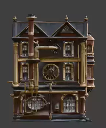 Steampunk Victorian Industrial City Building 3D Model Low-poly 3D model 3