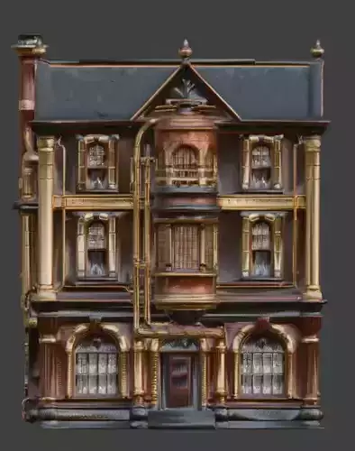Steampunk Victorian Industrial City Building 3D Model Low-poly 3D model 6