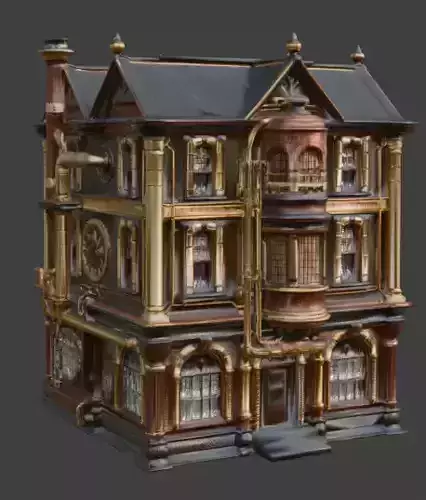 Steampunk Victorian Industrial City Building 3D Model Low-poly 3D model 2