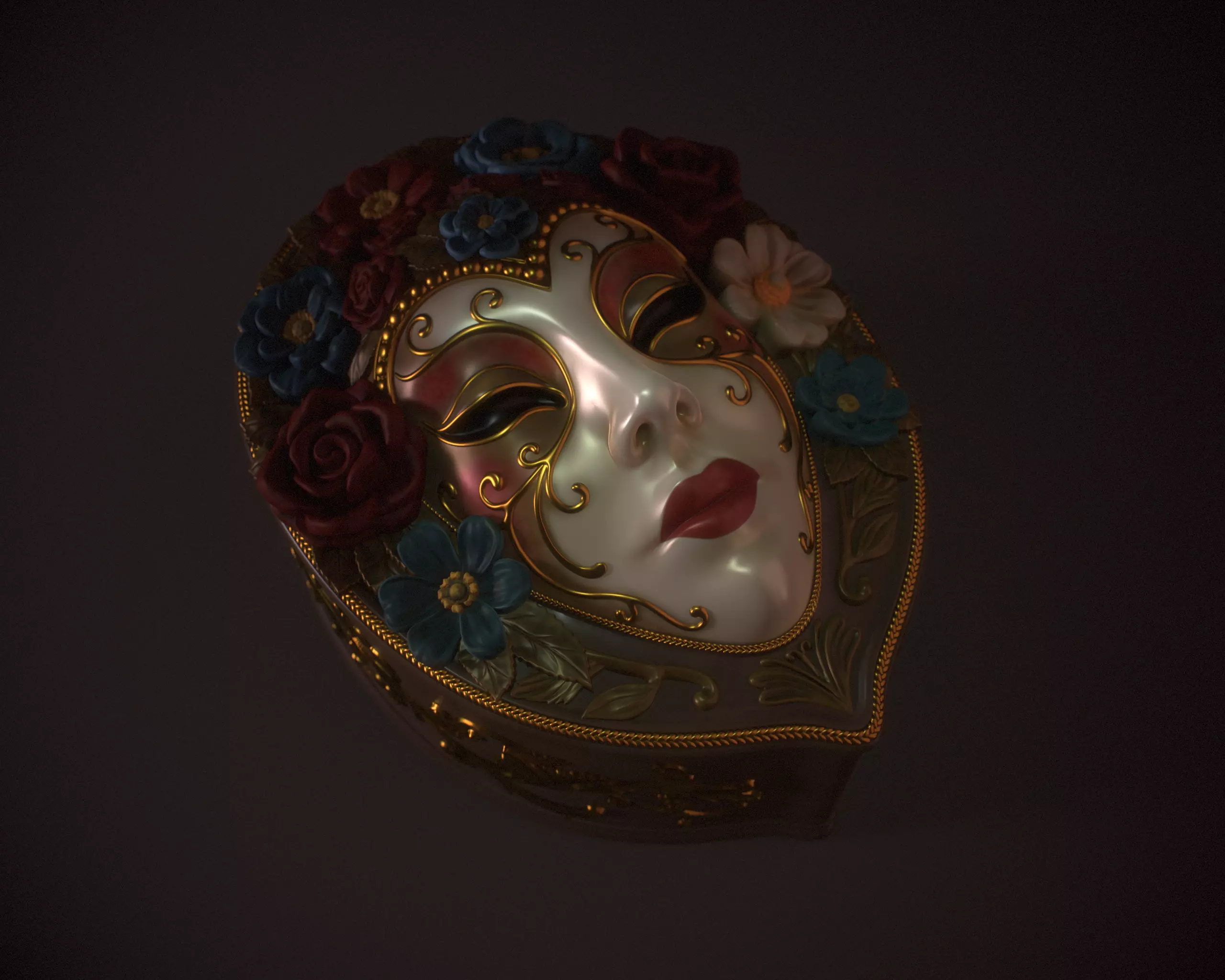 Jewelry box with a Venetian mask in the Baroque style 3D print model