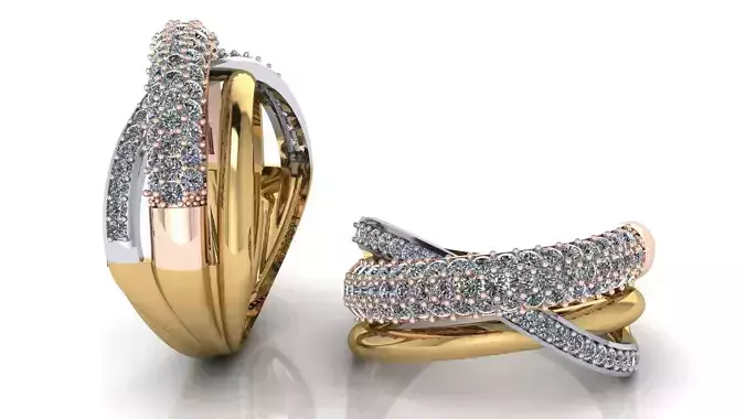 Diamond Three Tone Crossover Jewelry  Ring