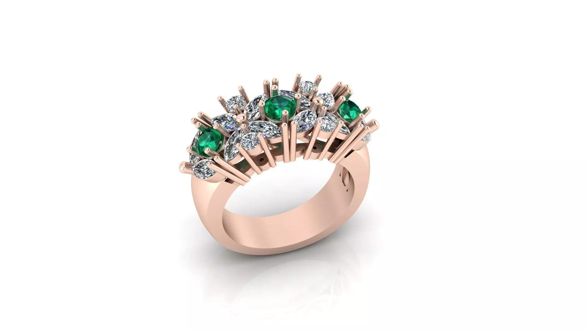 marquise and round emerald jewelry ring 3D print model