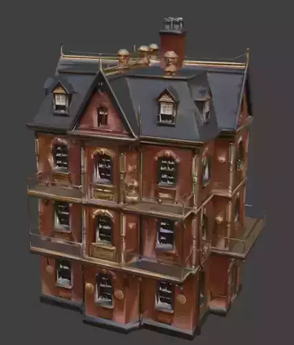 Steampunk Victorian Residential Building 3D Model Low-poly 3D model 7