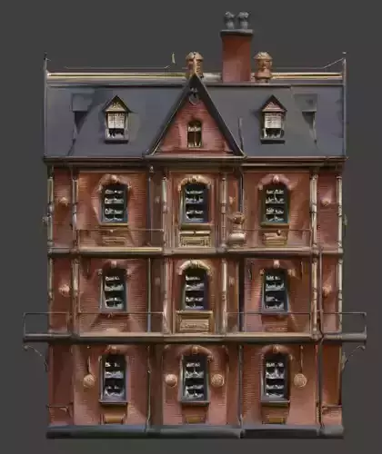 Steampunk Victorian Residential Building 3D Model Low-poly 3D model 3