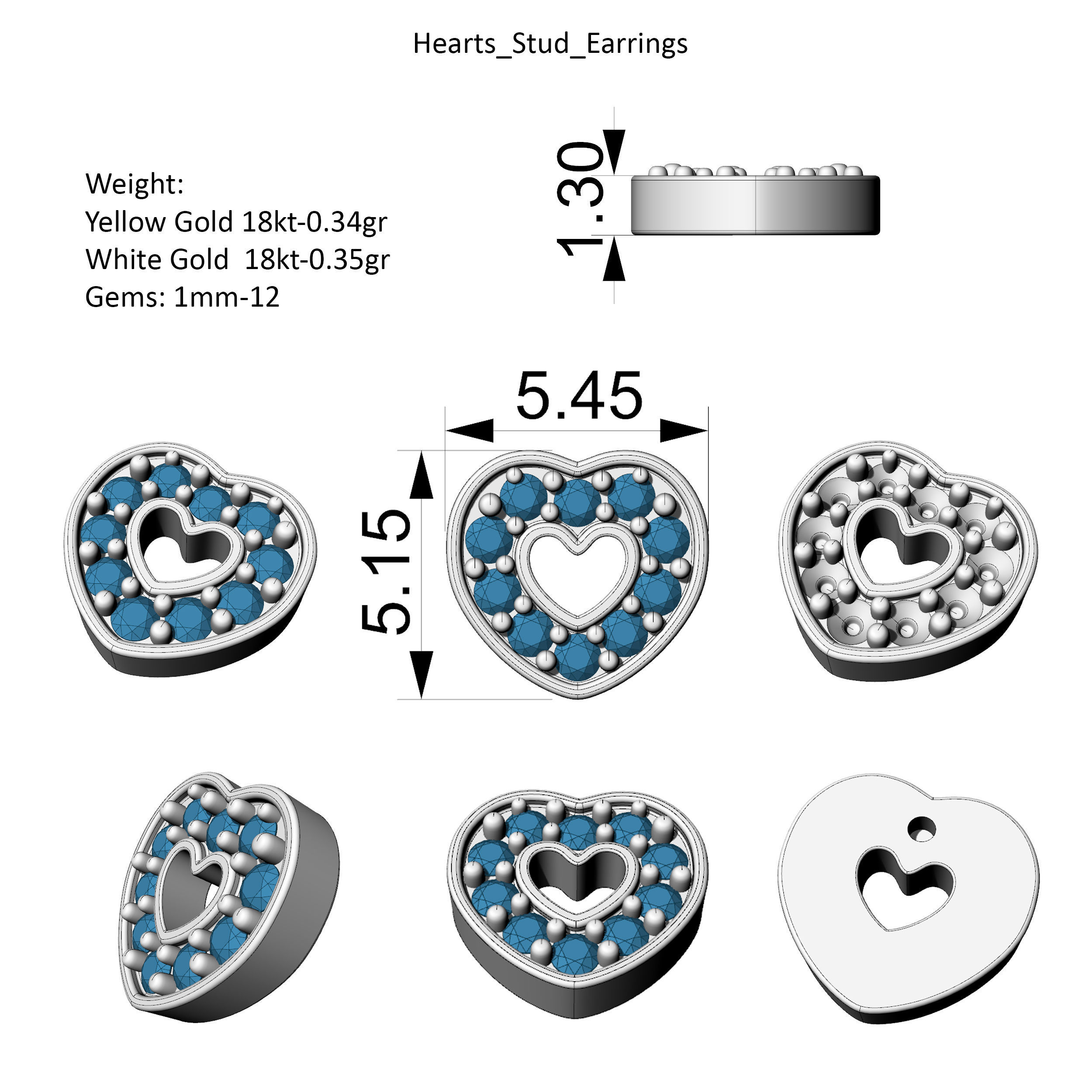 Hearts Stud Earrings 3D print model_2