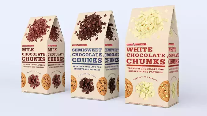 3d product three boxes of chocolate chunks