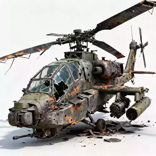 Destroyed Attack Helicopter Wreckage 3D Model
