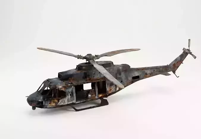 Decayed Skeletal Helicopter Wreckage 3D Model