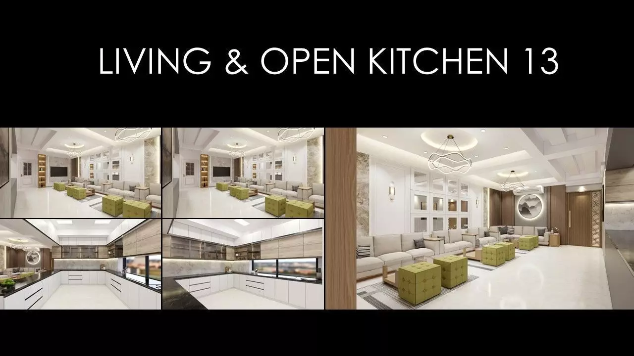 MORDERN LIVING AND OPEN KITCHEN 13 INTERIORS Low-poly 3D model