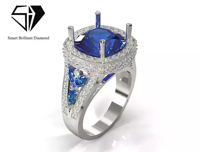 Luxury Blue Sapphire Gold Ring Ready for 3D Manufacturing 3D print model