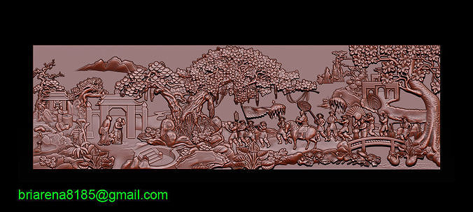 Mural landscape wood carving file stl OBJ and ZTL for CNC 3D print model