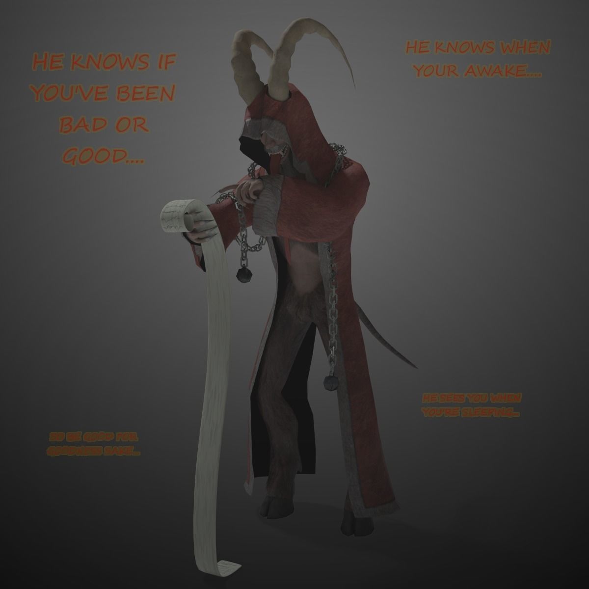 Krampus demon with horns holding book Low-poly 3D model_0