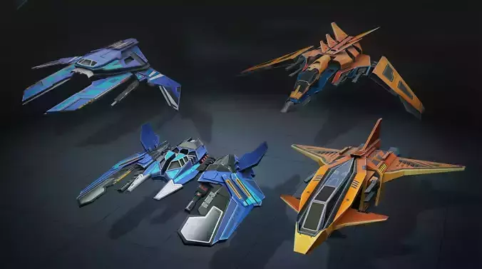 4 Stylized Ultra Low Poly Sci-Fi Spaceship Pack 3D model | CGTrader