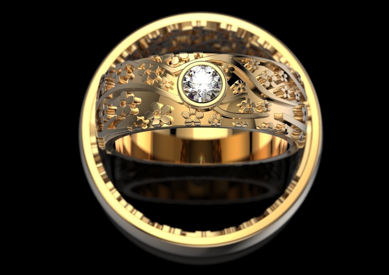Wedding ring Sakura 3D print model_2