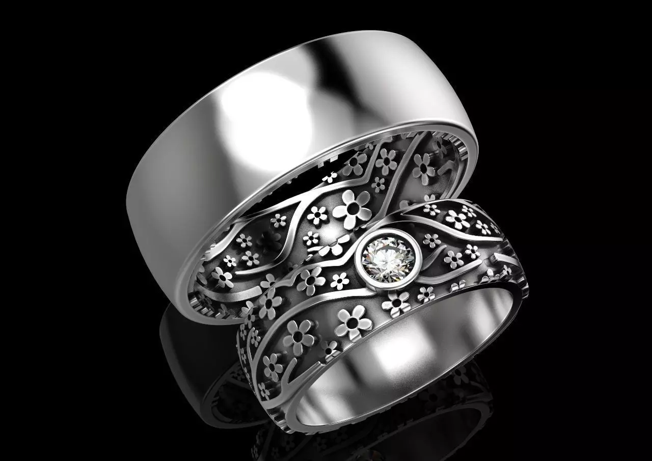 Wedding ring Sakura 3D print model_0