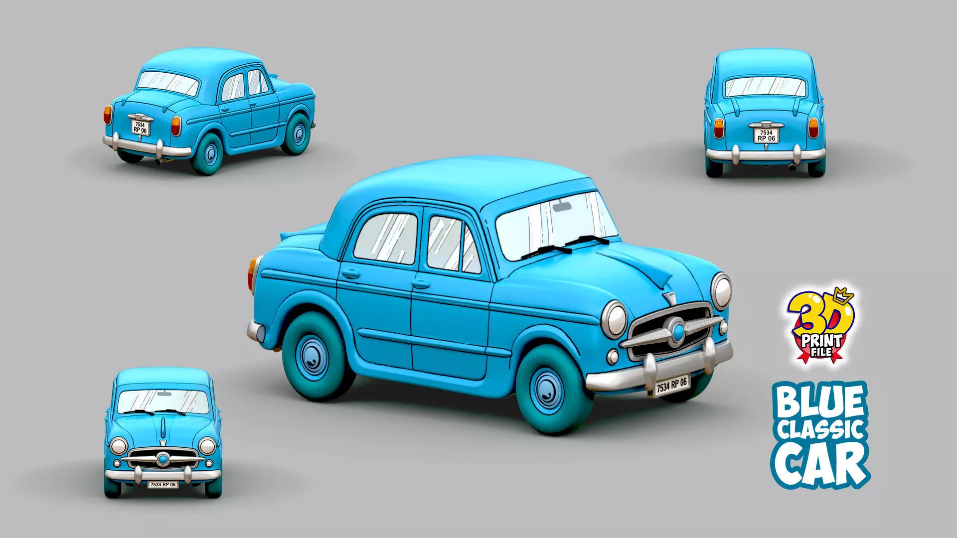 Blue Classic Car 3d print ready model 3D print model