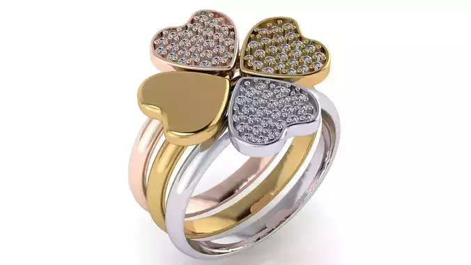 free Four Leaf Clover Ring with Three Diamond Pave setting
