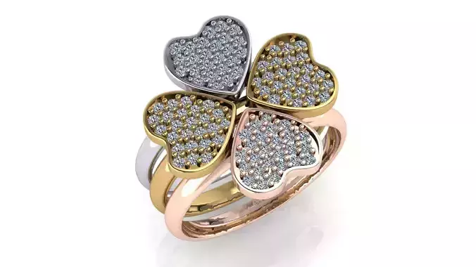 free Tri color Gold Full Pave Diamond Clover Ring