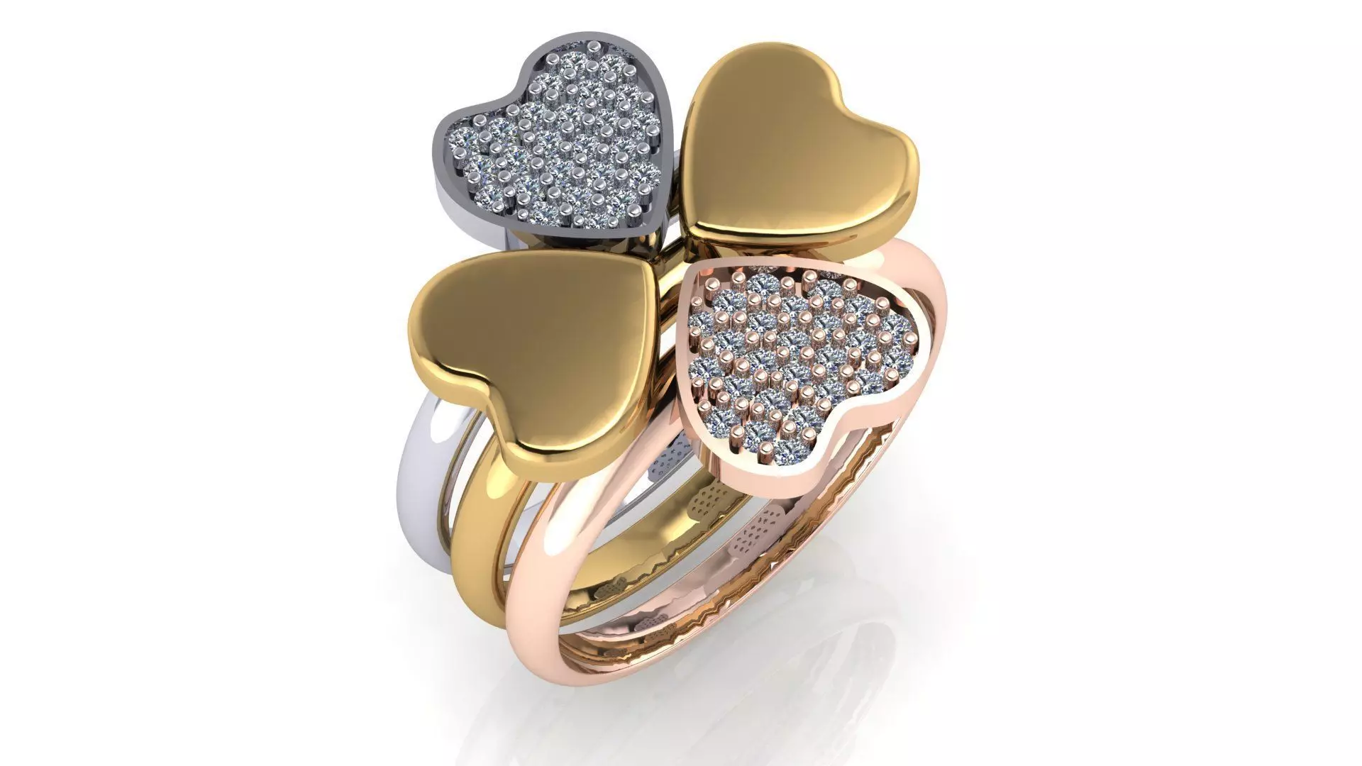 free Tri Color Alternating Diamond Four Leaf Clover Ring Free 3D print model