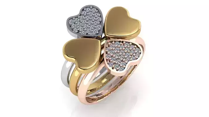 free Tri Color Alternating Diamond Four Leaf Clover Ring