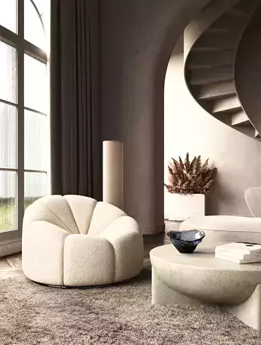 Luxury Sculptural Staircase Living Room Interior Scene 3D Model 3D model 3