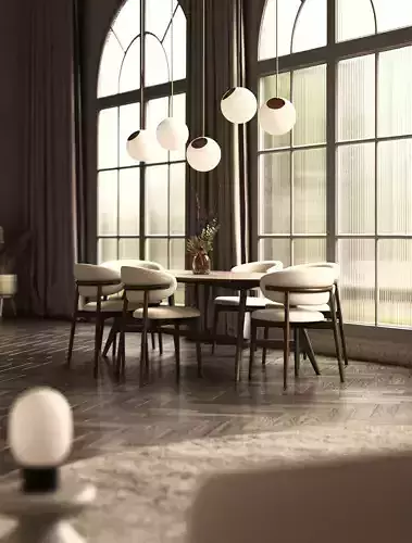 Luxury Sculptural Staircase Living Room Interior Scene 3D Model 3D model 4