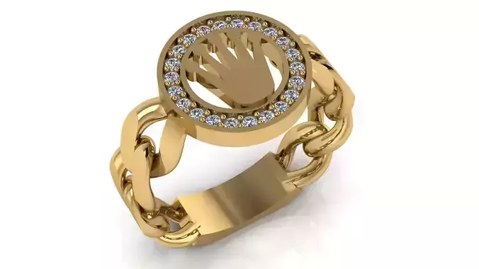 free Ring With Diamond Halo and Cuban Link Band