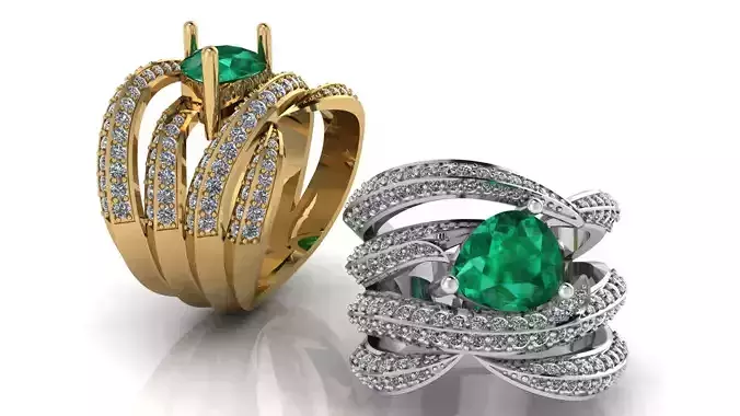 Pear Cut Emerald Criss Cross Multi Row Ring 3D print model