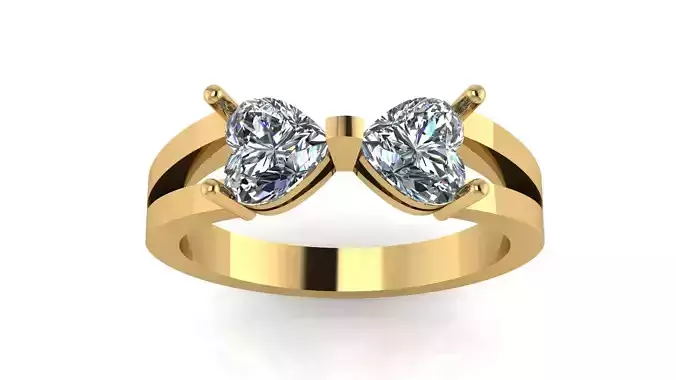 2 Heart Shaped Diamond Bow Ring