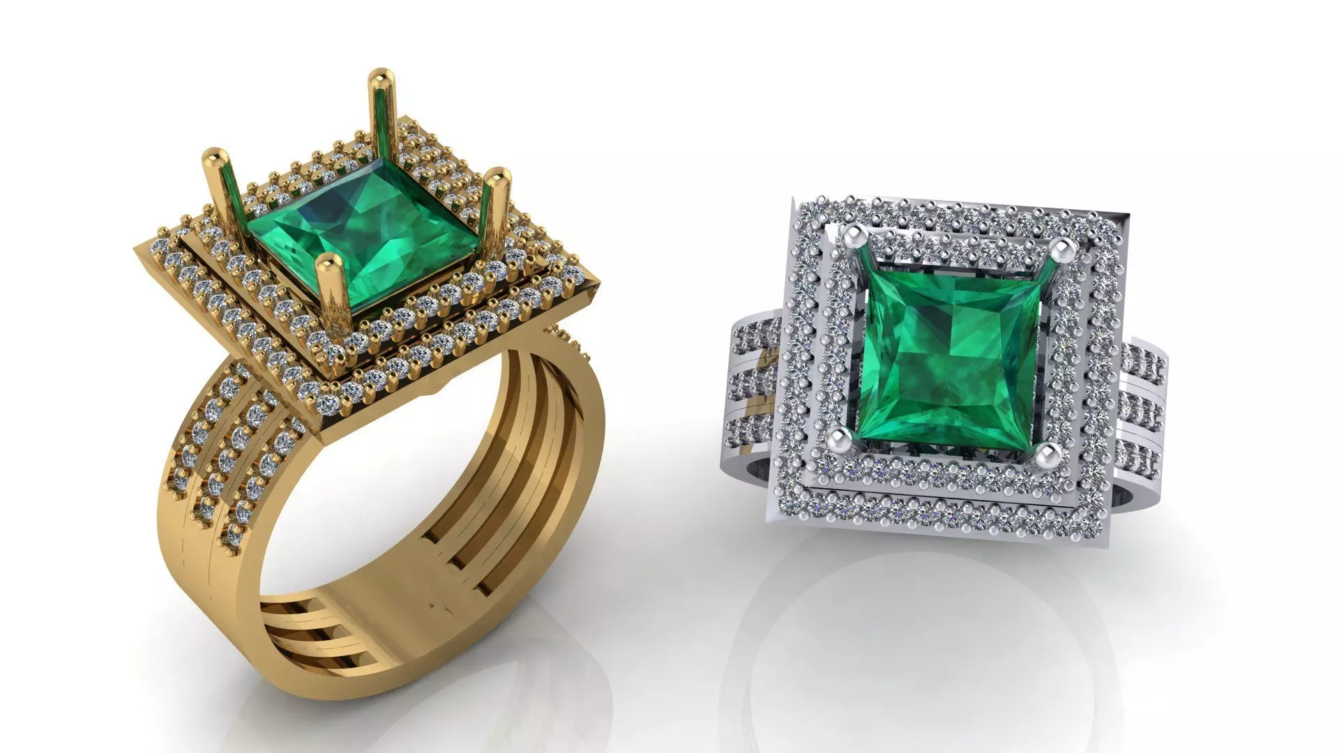 free Emerald Double Halo Ring Free 3D print model