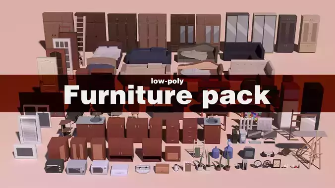 Furniture and household appliances - low-poly Low-poly 3D model