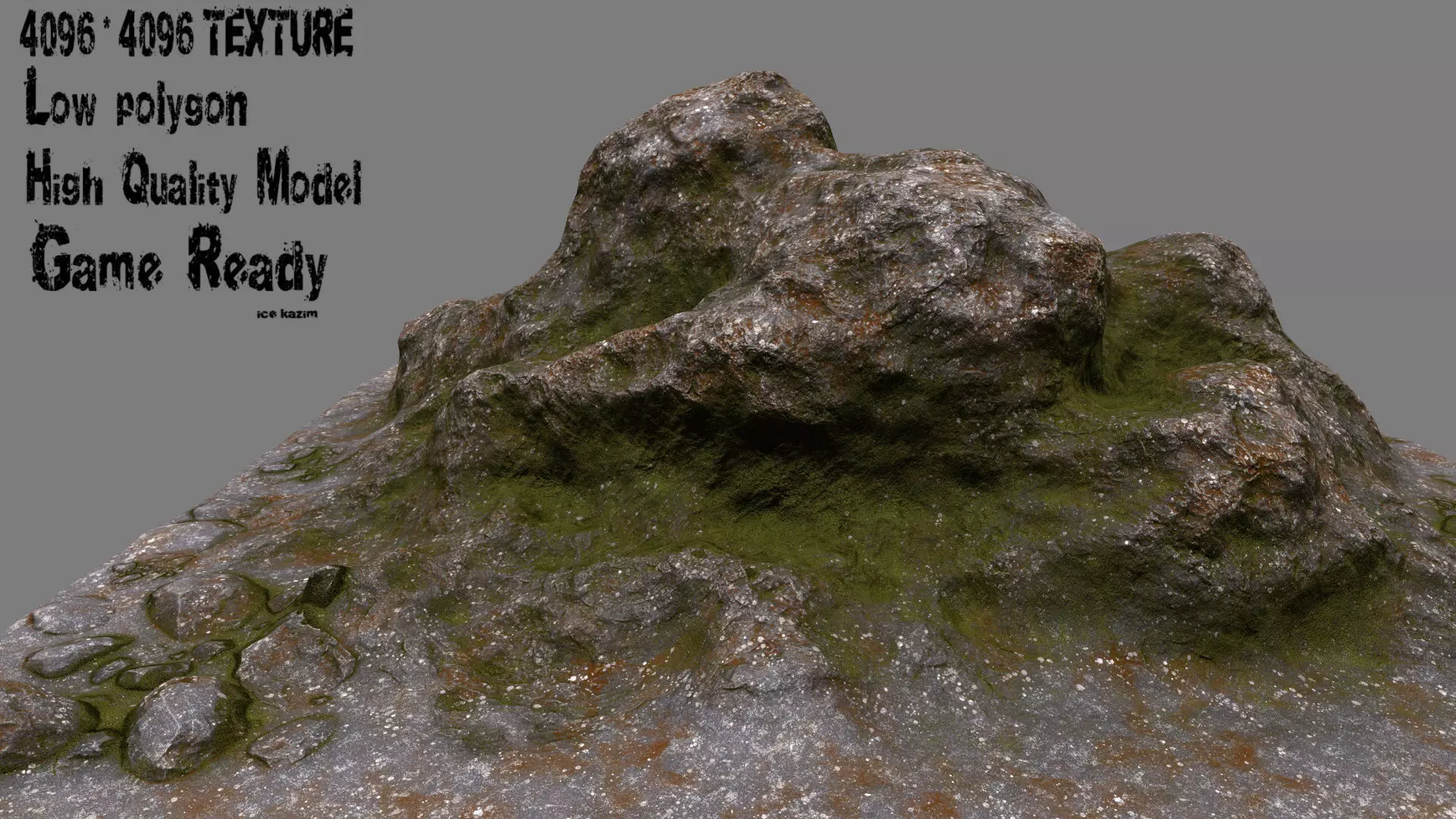 Rocks mountain with grass and moss Low-poly 3D model_0