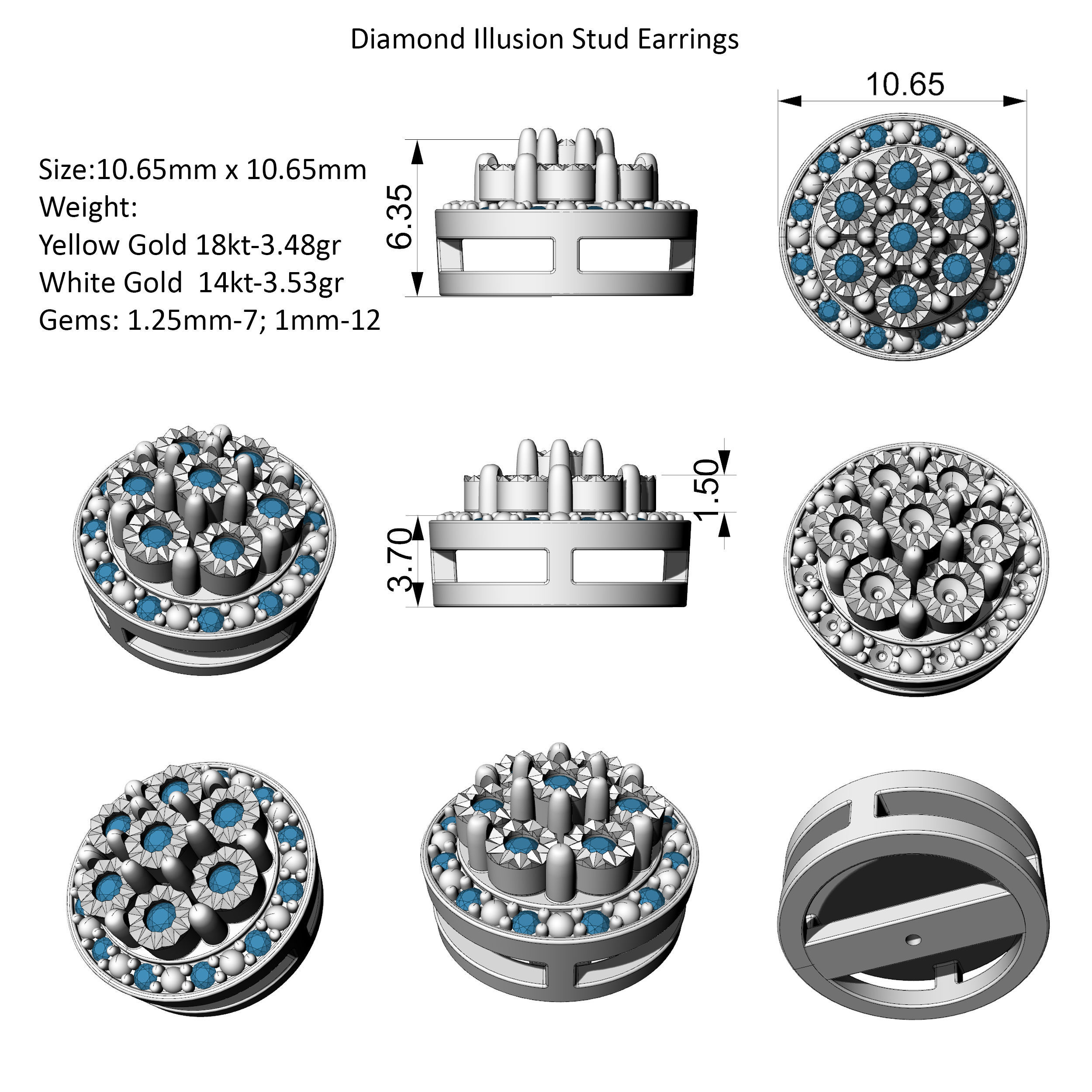 Diamond Illusion Stud Earrings 3D print model_2
