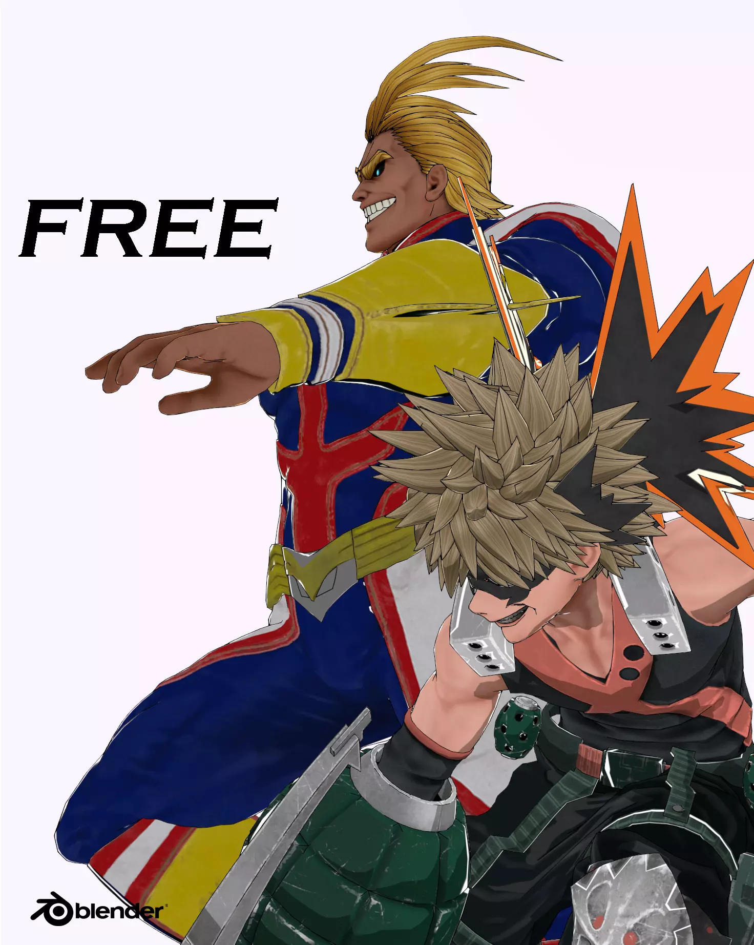All-Might and Bakugo Free rig Free low-poly 3D model