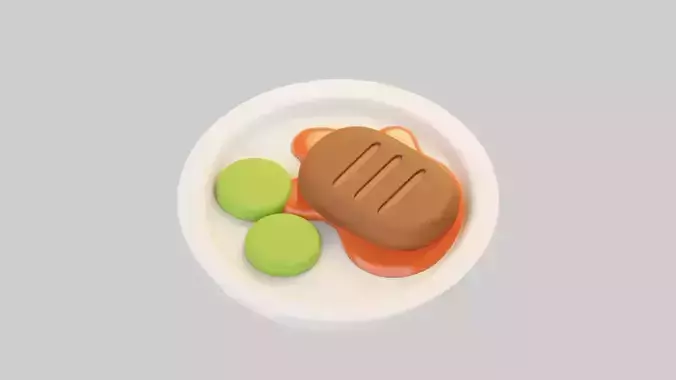 BBQ Steak with Peas 3D model 6
